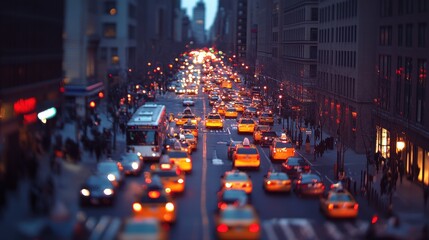 Bustling City Street at Dusk with Traffic and Vibrant Lights