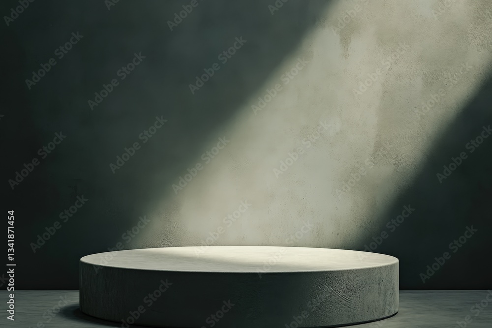 Poster a circular concrete display platform with dramatic light and shadow