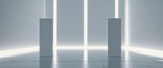 Fototapeta premium Three panels with a light strip and reflective floor.
