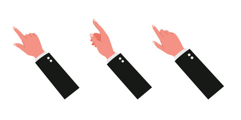 Businessman hands point, scroll down or up on smartphone or tablet flat vector for study, surf internet or working illustration isolated on white background.