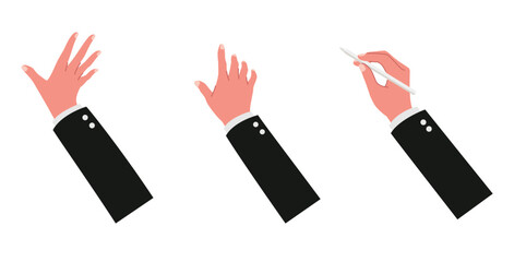 Businessman hands using smartphone or tablet for study, surf internet, business flat vector illustration isolated on white background.