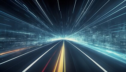 An abstract technology screen that captures the essence of rapid movement through a motion blur perspective.