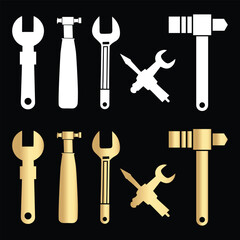 Hammer and wrench tool icon set