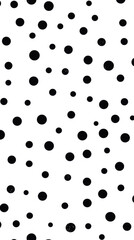 Abstract black polka dot pattern on white background with varied sizes