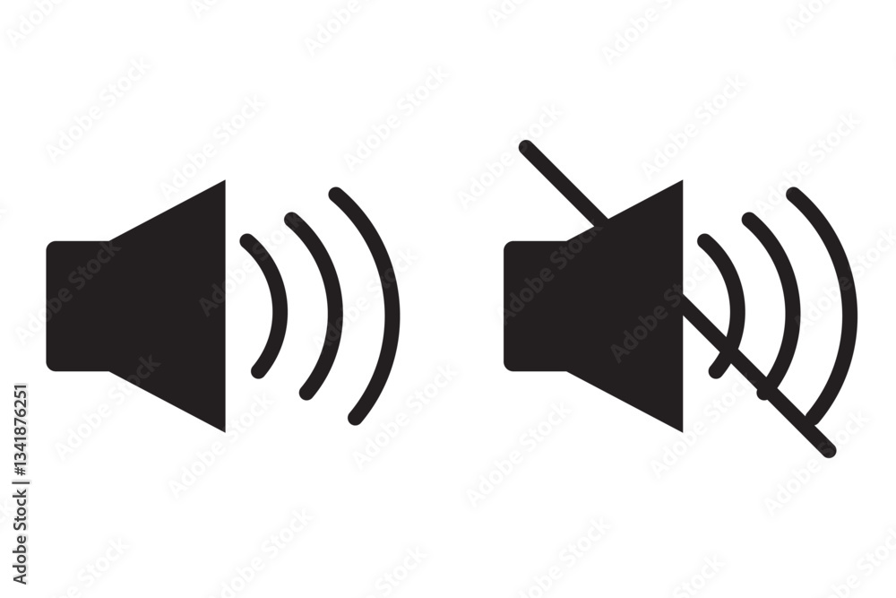 Poster sound off and on volume icons set with different signal levels. аn icon that increases and reduces t