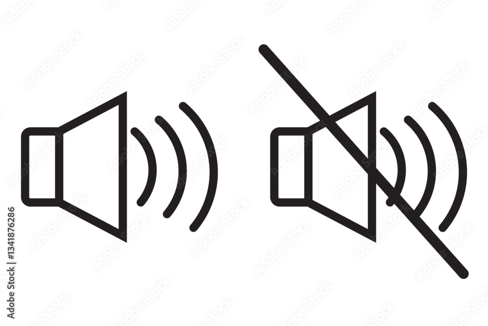 Poster sound off and on volume icons set with different signal levels. аn icon that increases and reduces t