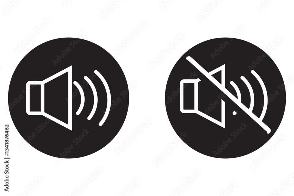 Poster sound off and on volume icons set with different signal levels. аn icon that increases and reduces t