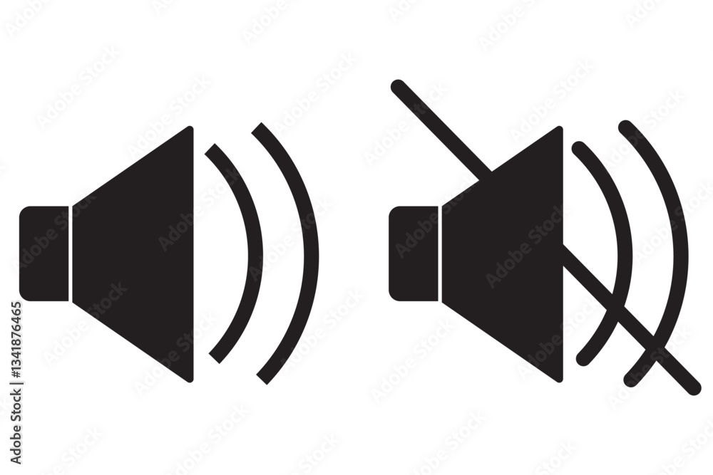Poster sound off and on volume icons set with different signal levels. аn icon that increases and reduces t