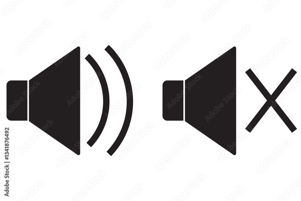 Poster sound off and on icon, an icon that increases and reduces the sound. icon showing the mute. a set of