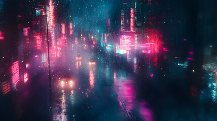 Rainy neon cityscape creates an immersive future world atmospheric urban adventure