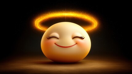 Fototapeta premium A cheerful cartoon character with a glowing halo, radiating positivity and joy, This image can be used for projects related to happiness, wellness, or spiritual themes,
