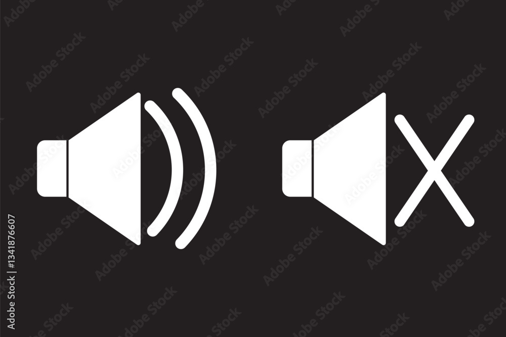 Poster sound off and on icon, an icon that increases and reduces the sound. icon showing the mute. a set of