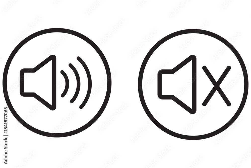 Poster sound off and on icon, an icon that increases and reduces the sound. icon showing the mute. a set of
