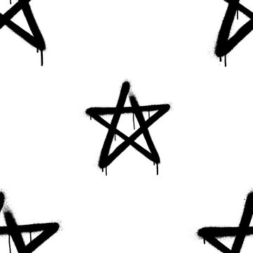 Seamless pattern of sprayed star with overspray in black over white. Vector illustration.
