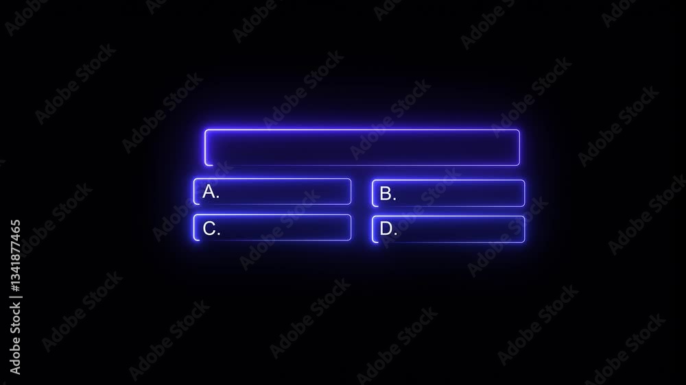 Poster quiz neon line animation with option selection on black background.