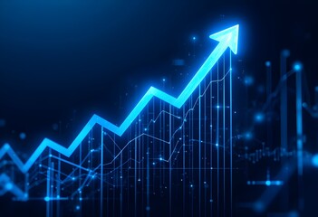 business arrow up growth line circuit technology on dark blue background. business investment to success