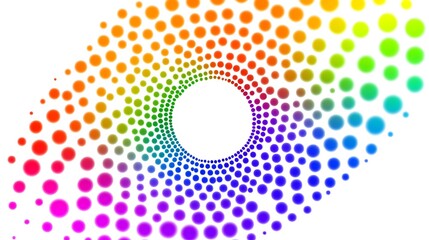 Rainbow colored dots in circle on white background