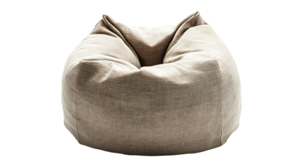 The image showcases a large, beige beanbag chair isolated against a contrasting black and white background in a studio setting.