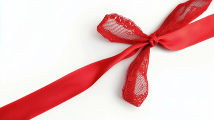 Elegant red lace ribbon on white background for gift wrapping and decoration
