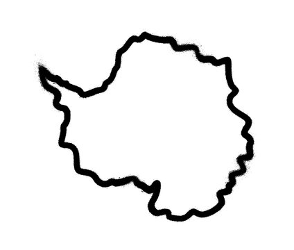 Sprayed silhouette of Antarctica with overspray in black over white. Vector illustration.