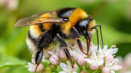 close up of bee on the flower, bee on flower in the nature