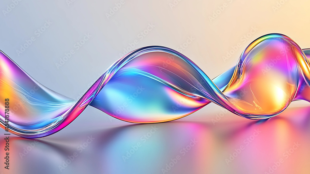 Poster abstract 3d fluid wave with iridescent colorful reflections in modern digital design