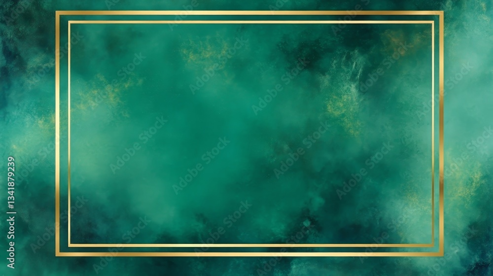 Poster abstract green and gold textured background with a decorative frame for design projects