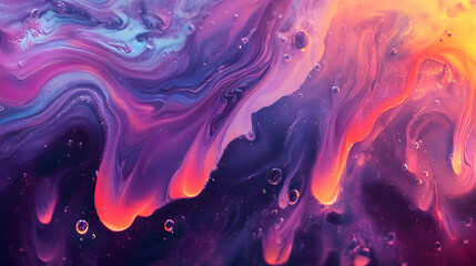 Dreamscape of chromatic liquid with captivating swirls and luminous bubbles in ethereal fluidity