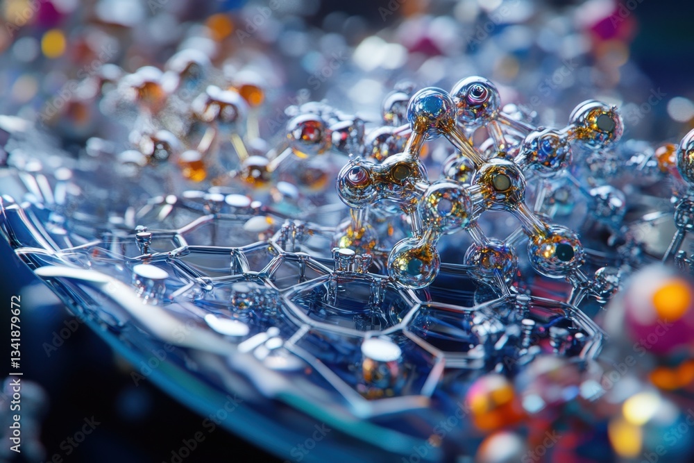 Poster exquisite display of molecular structures on a reflective surface during a scientific exploration