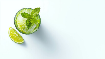 Refreshing mint mojito with lime and ice on transparent background