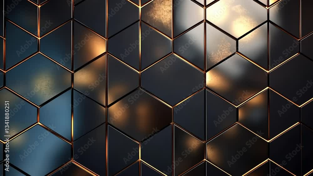 Poster abstract metallic hexagonal pattern. dark, glossy, honeycomb design with subtle reflections