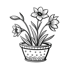 Flower with potted plant vector illustration, hand drawn style, isolated on a white background