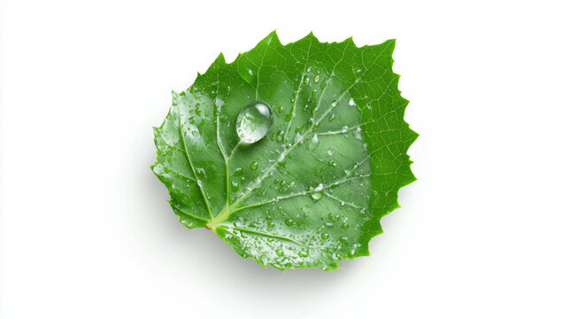 Fototapeta Realistic grape leaf with water droplets for botanical design and nature themes