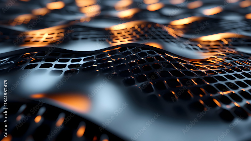 Aufkleber futuristic grid network with dynamic illumination, showcasing connectivity and modernity.