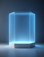 Glowing blue light frame on dark surface