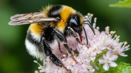 close up of bee on the flower, bee on flower in the nature