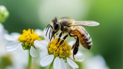 close up of bee on the flower, bee on flower in the nature
