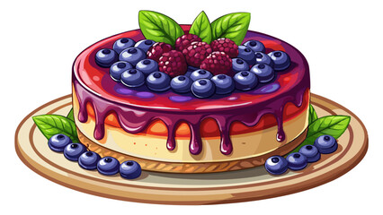 Blueberry Cheesecake, a delicious looking cheesecake with berries jam on top in a glaze and some berries fruits, on a plate