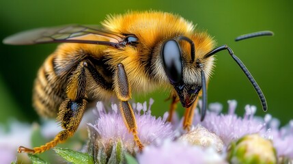close up of bee on the flower, bee on flower in the nature