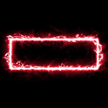 Rectangle neon light frame red color animation. on black background, Bright vibrant plasma Rectangle motion graphics. 