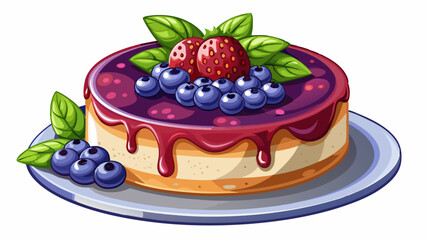 Blueberry Cheesecake, a delicious looking cheesecake with berries jam on top in a glaze and some berries fruits, on a plate