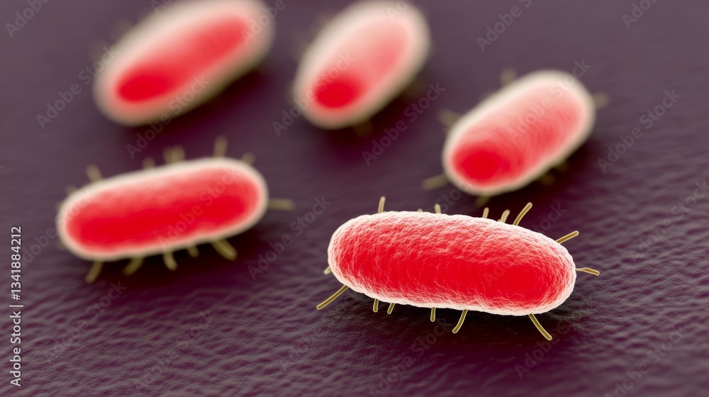 Poster close-up view of colorful bacteria under microscope, showcasing cellular structure and details