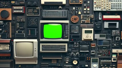 Retro Tech: A Nostalgic Collage of Vintage Computing and Electronics - Powered by Adobe