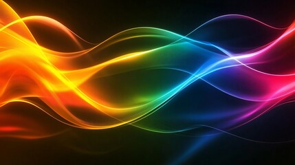 Abstract flowing wave pattern with vibrant rainbow colors on a dark background