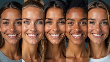 Fototapeta premium collage of female smiling faces in a vertical row