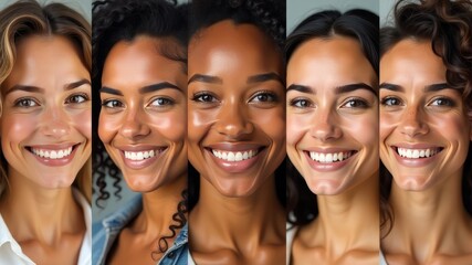Obraz premium collage of female smiling faces in a vertical row