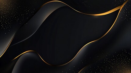 Abstract background with black and gold wavy lines and golden speckles creating a luxurious feel
