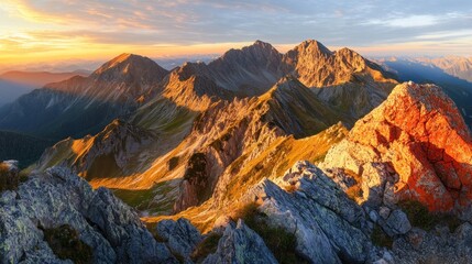 Fototapeta premium Majestic Sunrise Over the Golden Alpine Mountains