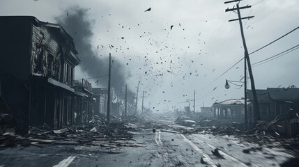 Fototapeta premium Devastation aftermath in a deserted cityscape, a grim reminder of disaster