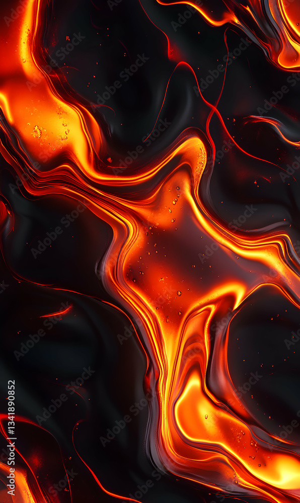 Poster dynamic abstract background featuring flowing molten forms with vibrant orange luminescence